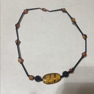 Amber and Black Beaded Necklace